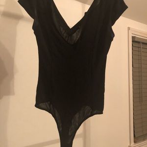 Black Bebe faux leather trim leotard/ onesie